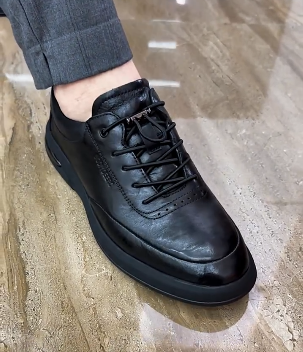 Genuine Leather Lace Up Sneaker with Brogue Detail and Thick Rubber Sole for Business Casual Style