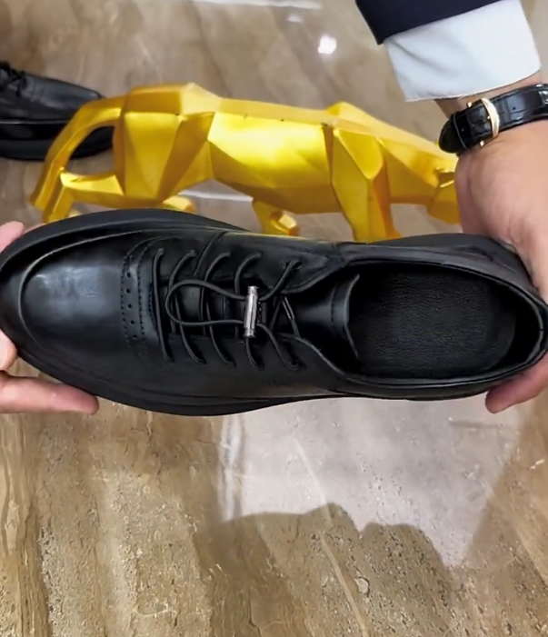 Genuine Leather Lace Up Sneaker with Brogue Detail and Thick Rubber Sole for Business Casual Style