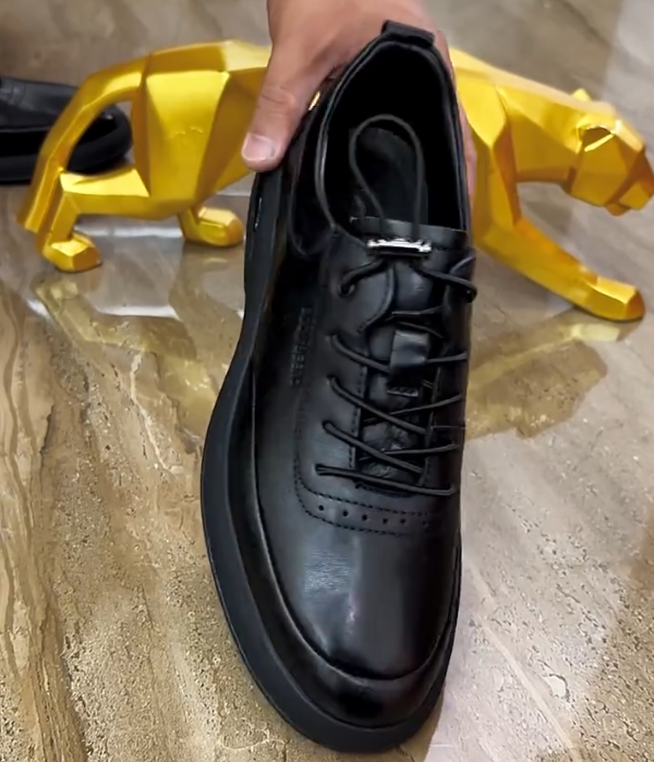 Genuine Leather Lace Up Sneaker with Brogue Detail and Thick Rubber Sole for Business Casual Style