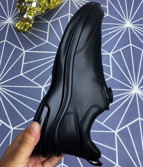 Leather Slip On Sneaker with Rotary Dial Lacing System and Textured Elastic Panel for Modern Business Casual Style