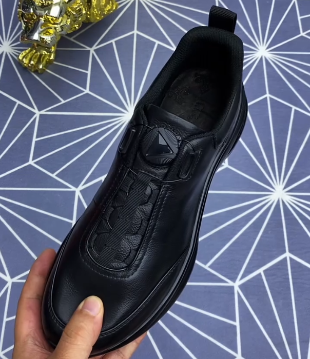 Leather Slip On Sneaker with Rotary Dial Lacing System and Textured Elastic Panel for Modern Business Casual Style