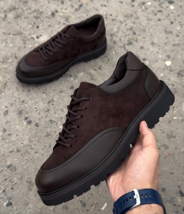 Suede and Leather Lace Up Sneaker with Chunky Rubber Sole for Modern Casual Menswear