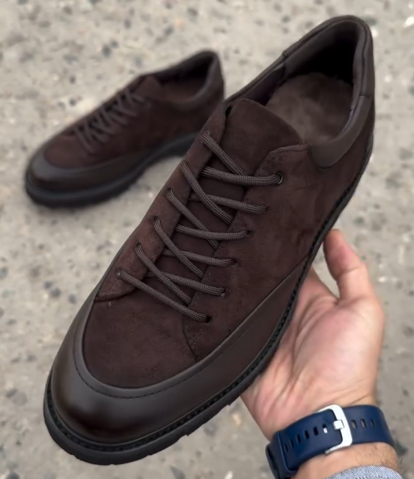 Suede and Leather Lace Up Sneaker with Chunky Rubber Sole for Modern Casual Menswear