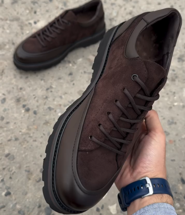 Suede and Leather Lace Up Sneaker with Chunky Rubber Sole for Modern Casual Menswear