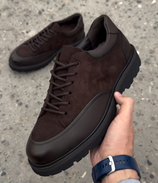 Suede and Leather Lace Up Sneaker with Chunky Rubber Sole for Modern Casual Menswear