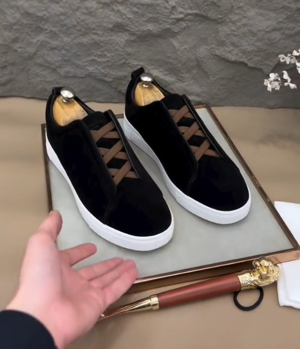 Velvet Slip On Sneaker with Elastic Cross Straps and White Rubber Sole for Luxury Casual Style