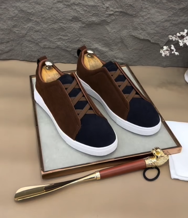 Velvet Slip On Sneaker with Elastic Cross Straps and White Rubber Sole for Luxury Casual Style