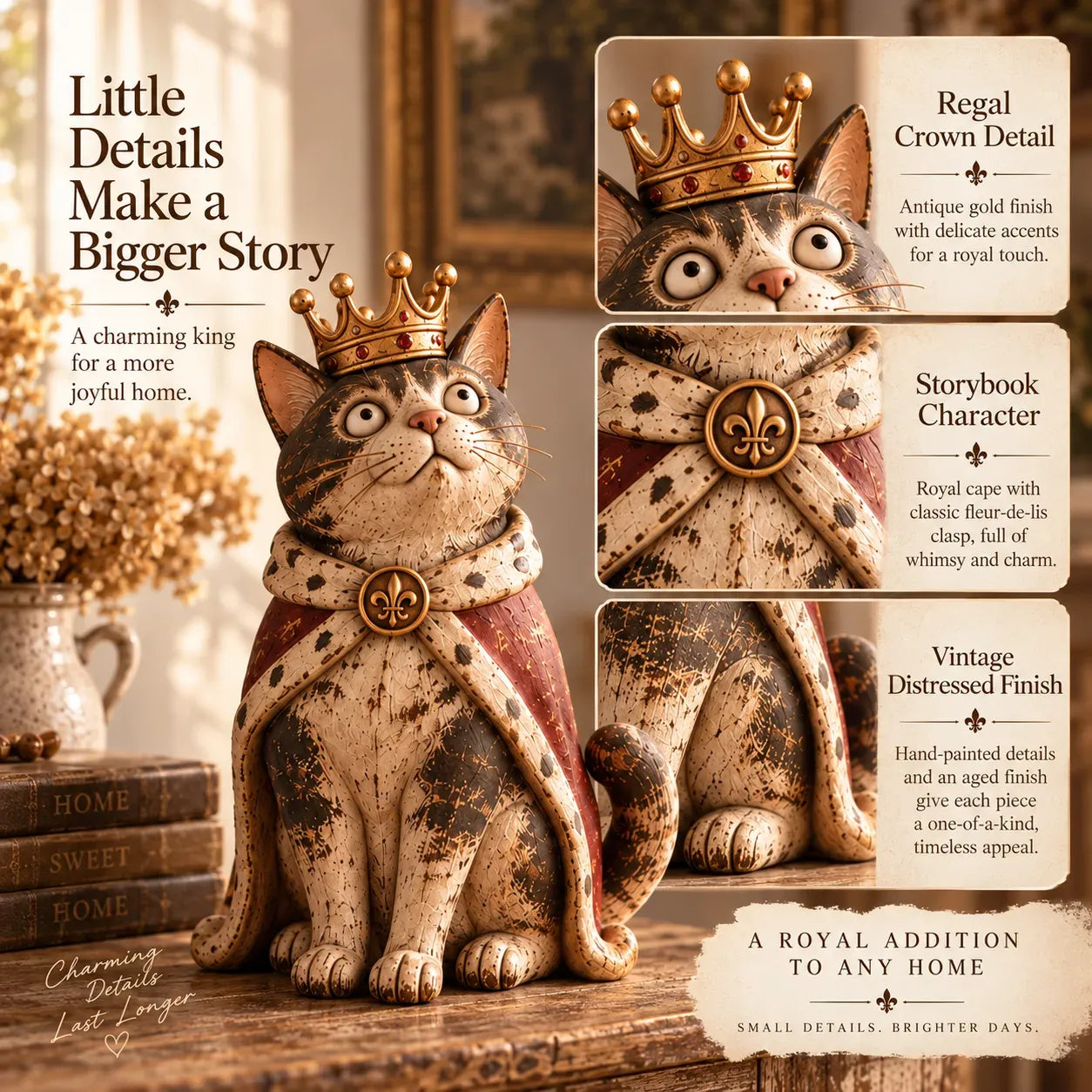 Crowned King Cat Figurine Details