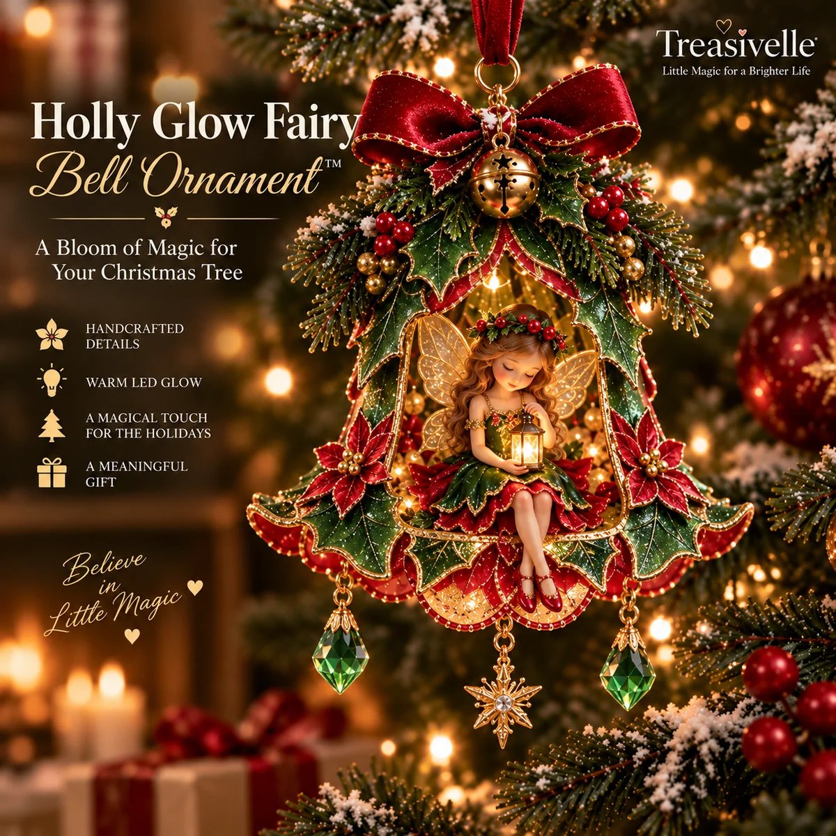 Holly Glow Fairy Bell kerstornament