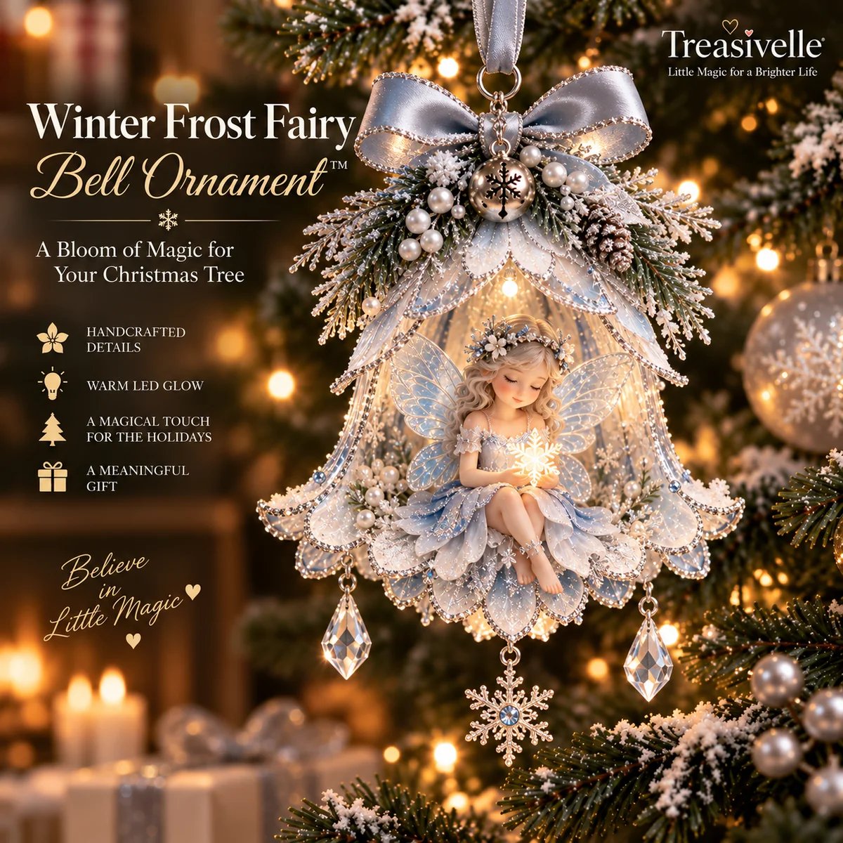 Winter Frost Fairy Bell kerstornament