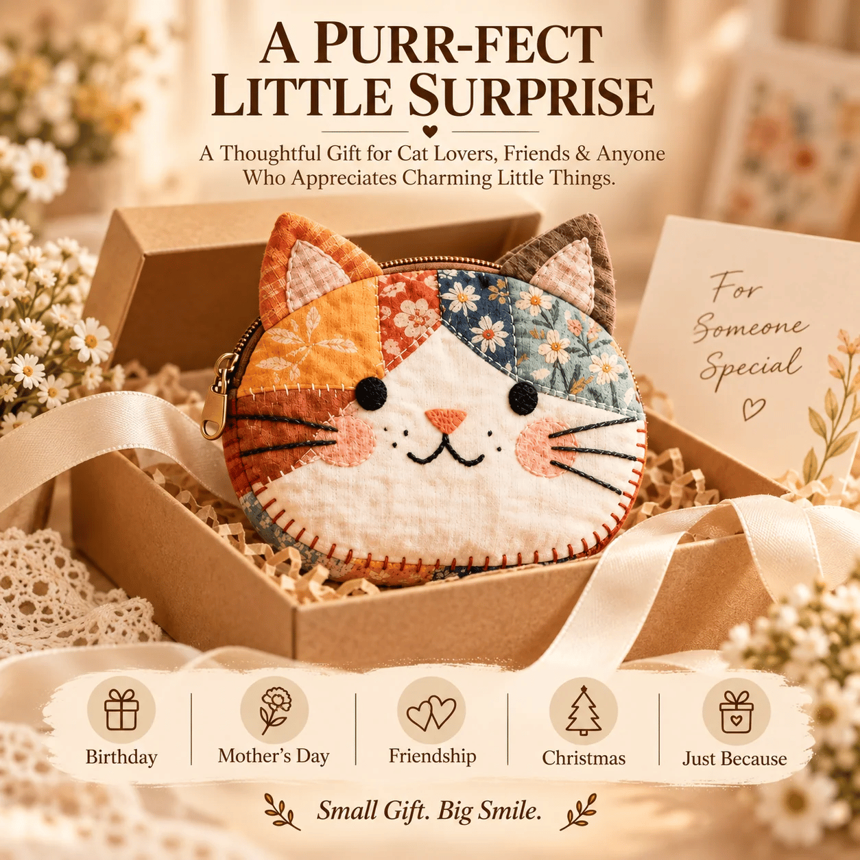 ✨ Handmade Inspired Floral Patchwork Cat Coin Pouch