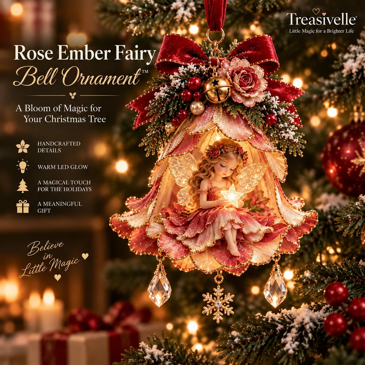 Rose Ember Fairy Bell kerstornament