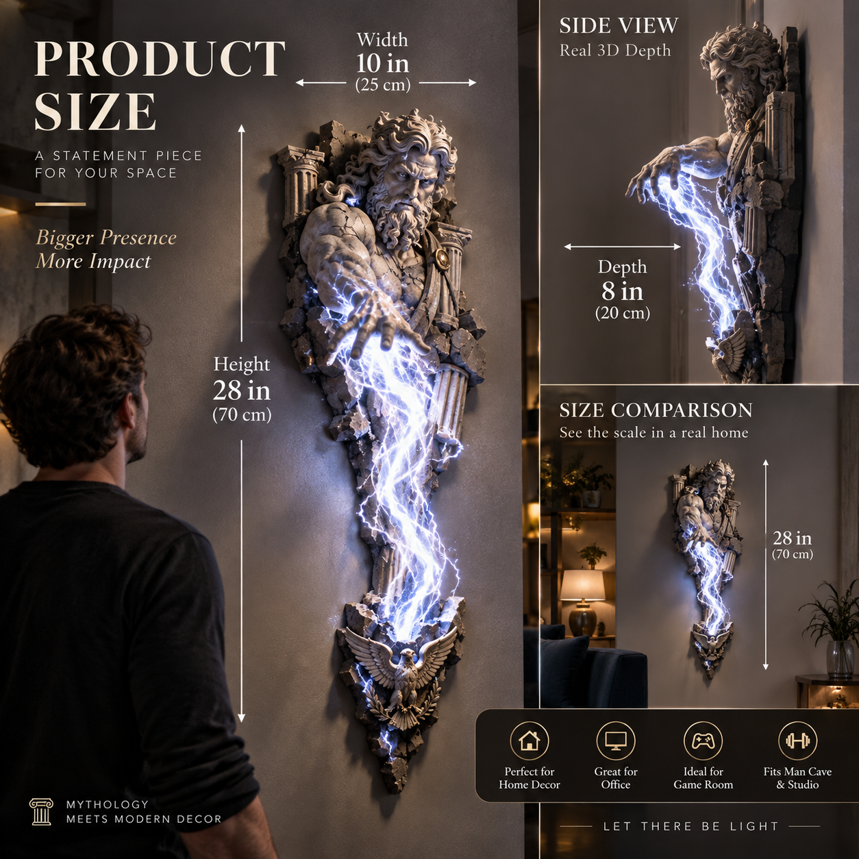 Illuminated mythological wall sculpture