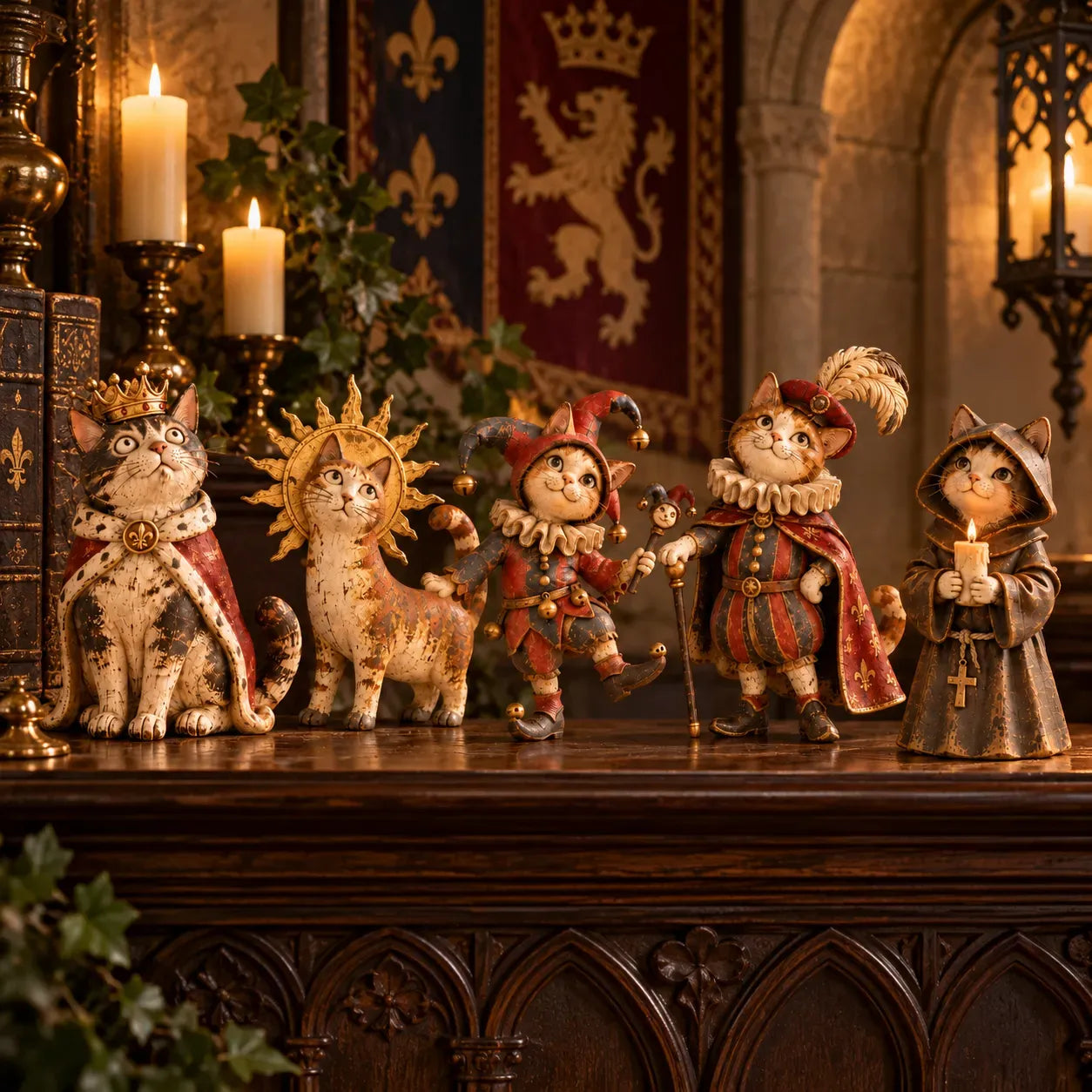 Medieval Cat Court Figurines Collection