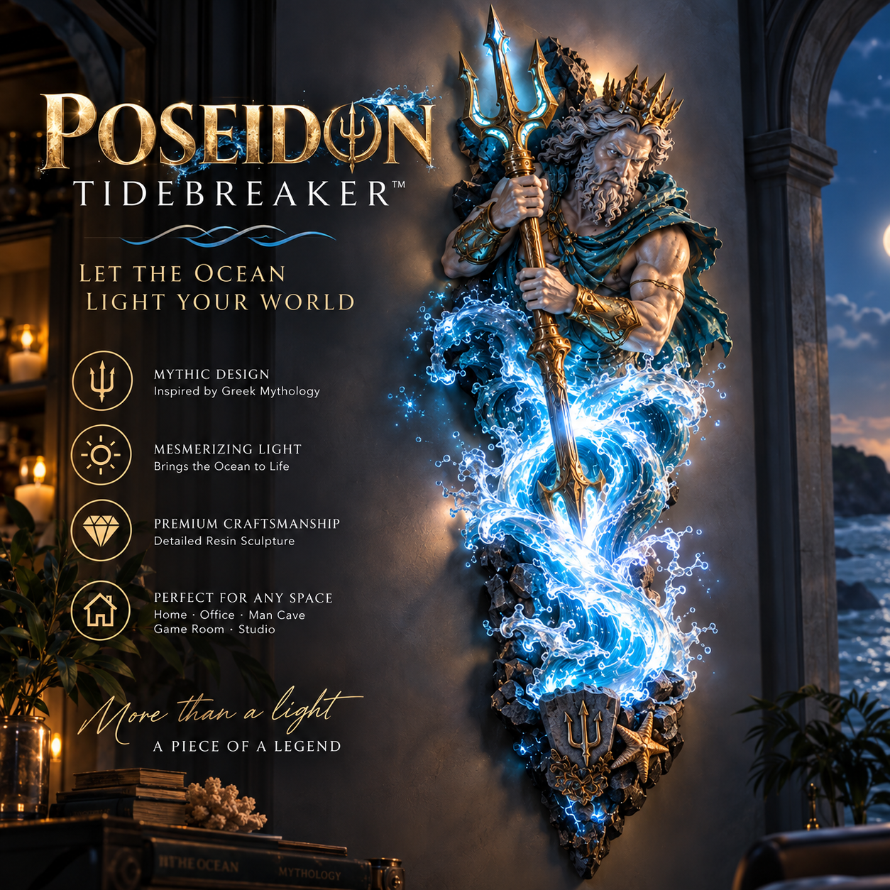 Poseidon mythological wall lamp