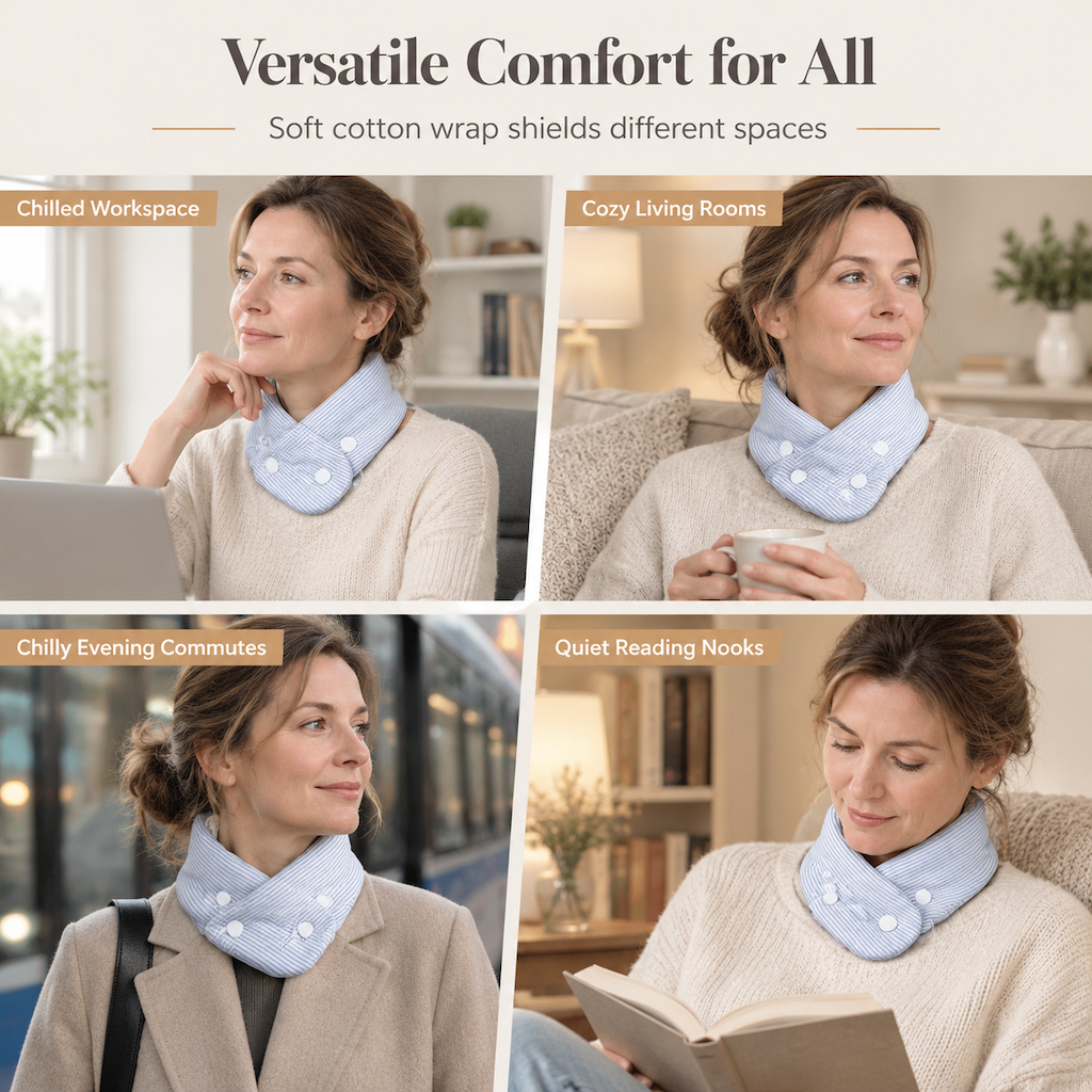 🧣 Thick Cotton Neck Warmer – Improved, wider, and longer for home, the office, and air-conditioned spaces ❄️🏢🏡