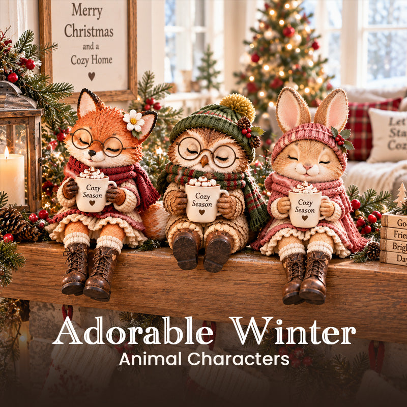 Fox owl and bunny cozy figurines