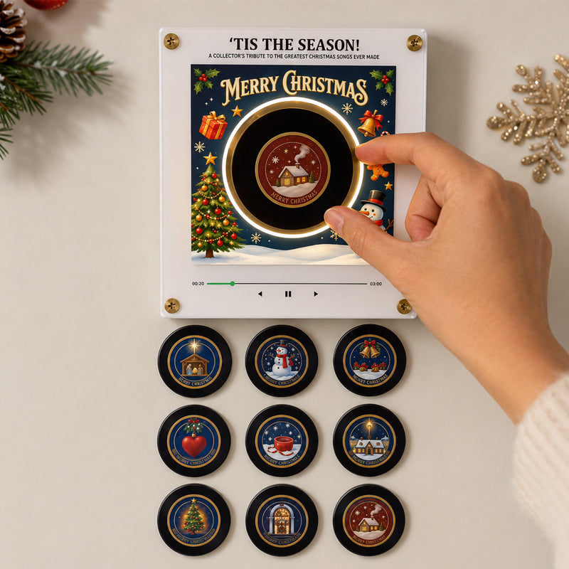 Christmas music fridge decoration in kitchen