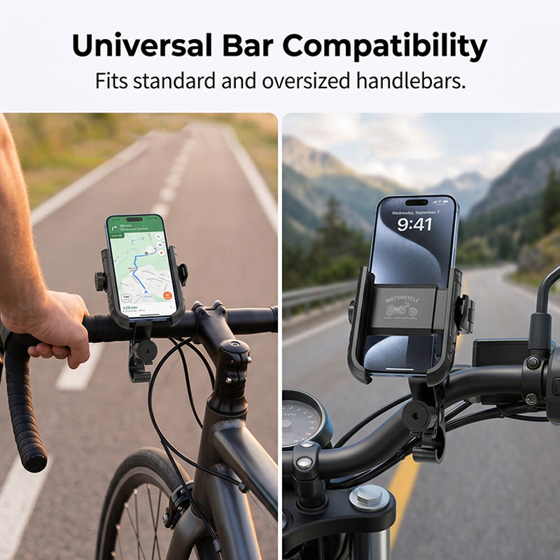 Adjustable clamp bike phone mount for handlebar and mirror mounting