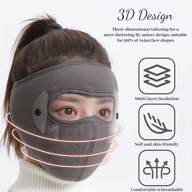 3-in-1 Winter Full Face Mask with Goggles – Fleece Cold Weather Headgear