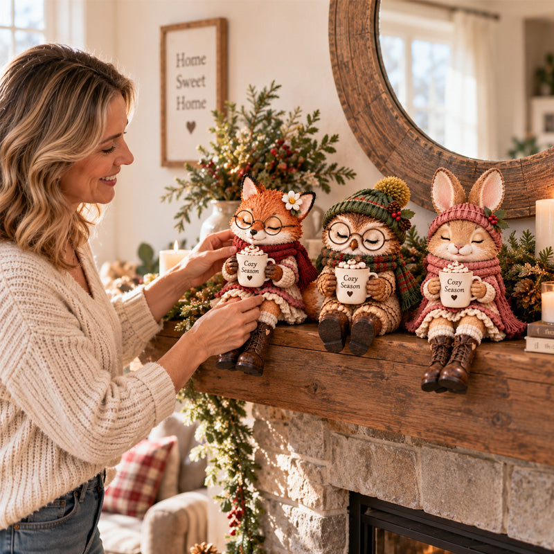 Cozy winter animal figurine with mug