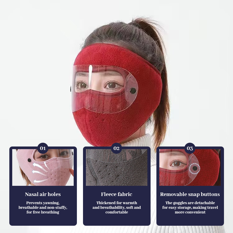 3-in-1 Winter Full Face Mask with Goggles – Fleece Cold Weather Headgear
