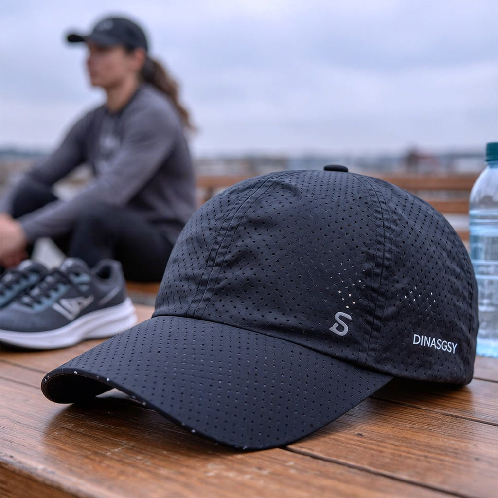 Black quick-drying breathable mesh running cap for outdoor sports