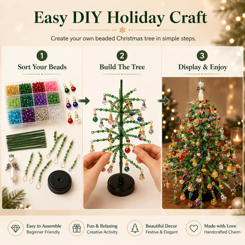 DIY Beaded Mini Christmas Tree Kit – Handmade Tabletop Festive Craft Decoration for Cosy Home Décor & Christmas Gifts