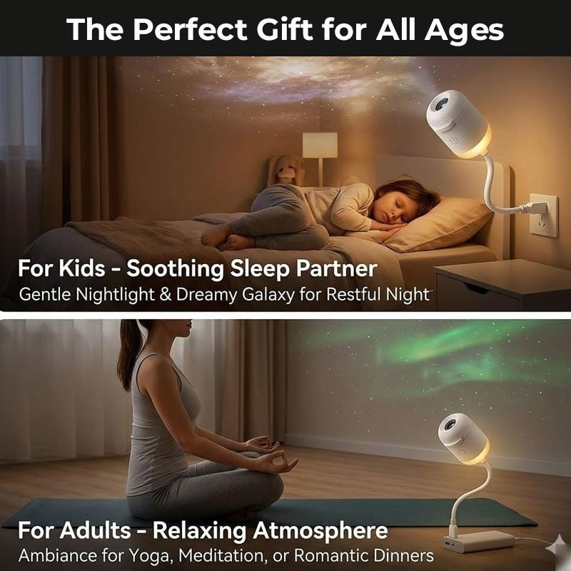 Soft warm star projector night light for cosy bedroom atmosphere