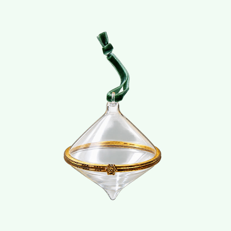 Single clear ornament with gold-tone trim