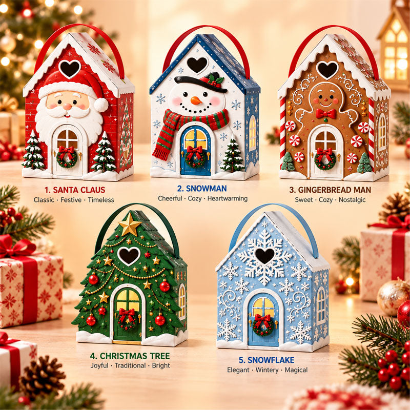 Christmas Cottage Gift Box with Handle – Festive House-Shaped Holiday Packaging