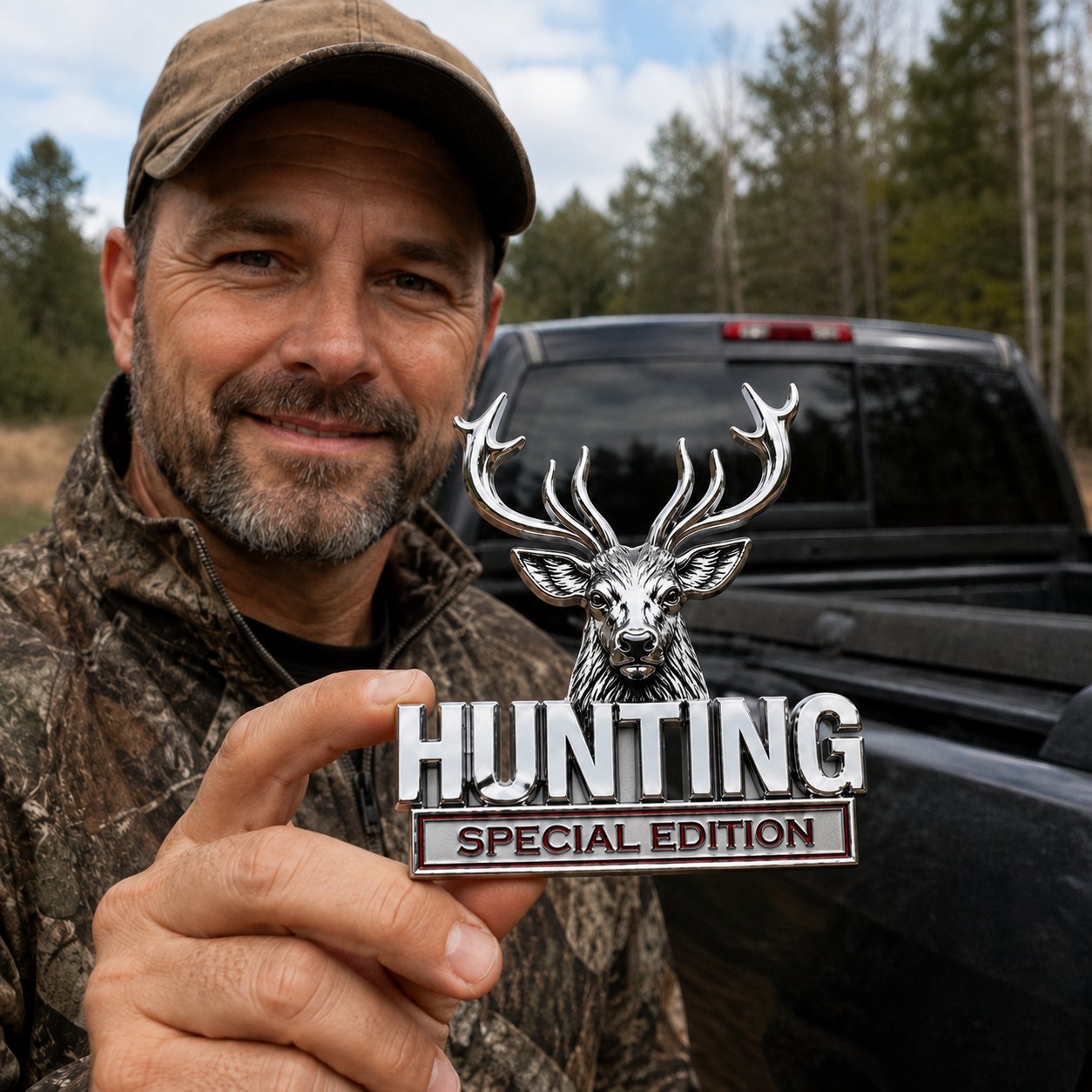 🦌 3D Stag Metal Vehicle Badge – Premium Outdoor Emblem for Trucks & SUVs