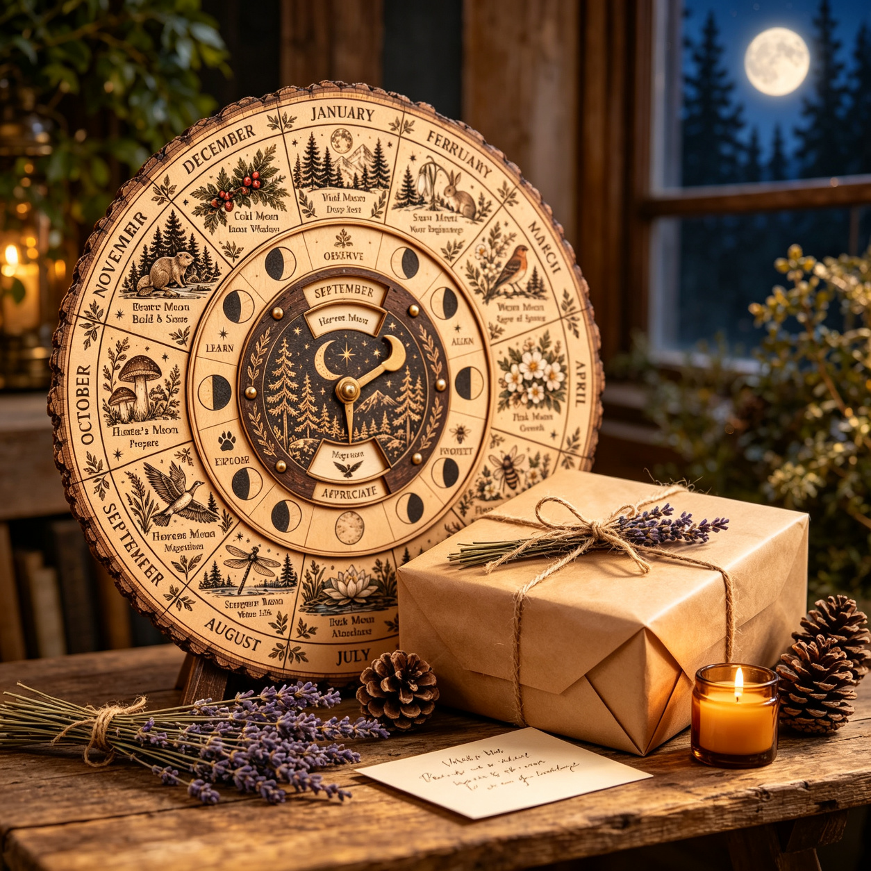 Wooden moon wheel gift for nature lover