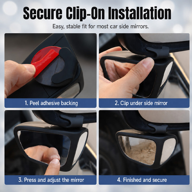 🚗 360° Blind Spot Wide-Angle Rearview Mirror – Adjustable Clip-On Car Auxiliary Mirror for Parking, Reversing & Side View Assistance