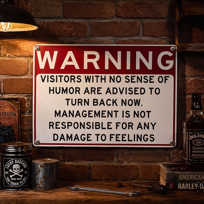 Funny Warning Sign – Humorous Wall Decor for Garage, Man Cave & Game Room