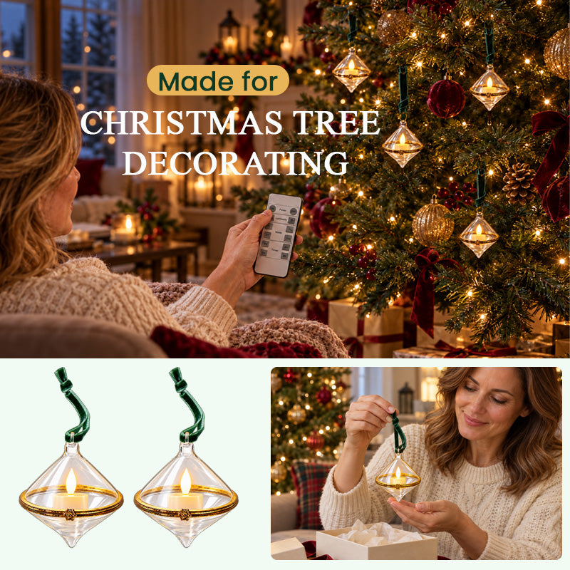 Clear Christmas ornament hanging on Christmas tree