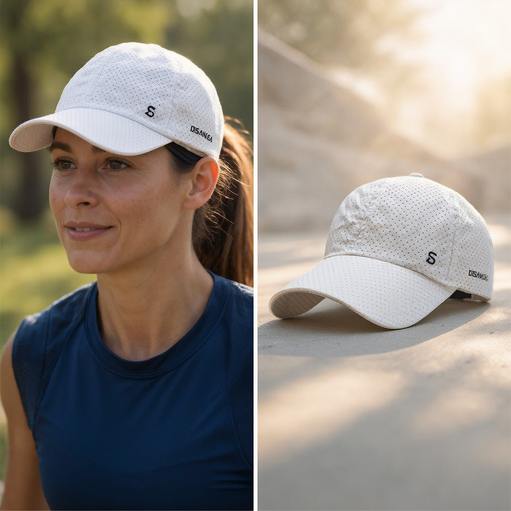 Low profile black running cap size and brim detail