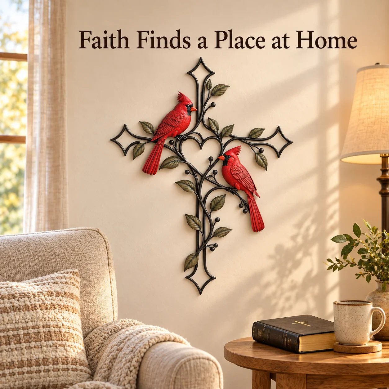 Faith-inspired Cardinal Cross decor