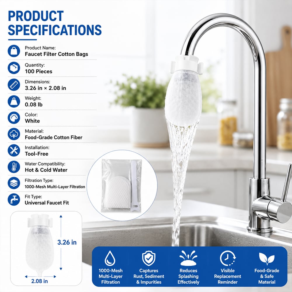 Faucet Filter Cotton Bags - Universal, 100 PCS Splash-Proof Faucet Filter 🌟Set