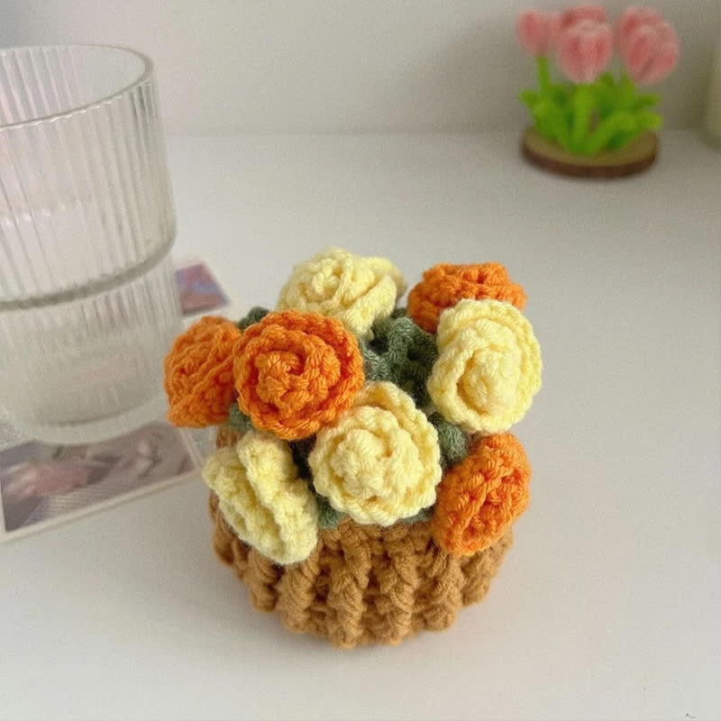 Crochet Flower Coaster & Basket - 🧡 Orange & Yellow Rose - image 7