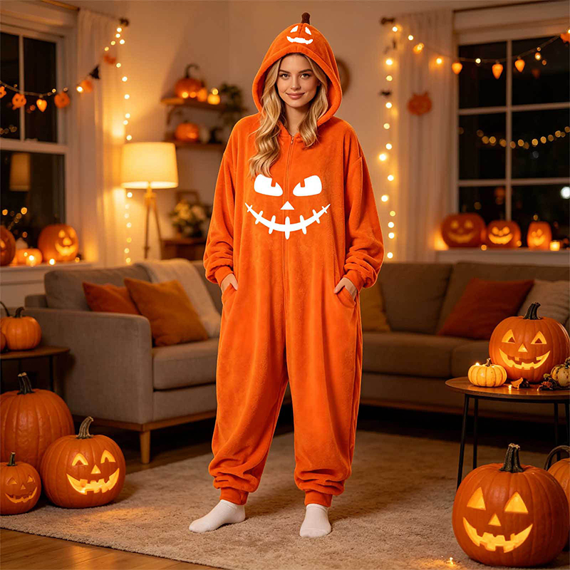Unisex Halloween Pumpkin Hooded One Piece Cosplay Suit Family Halloween Outfits - C - XL - image 11
