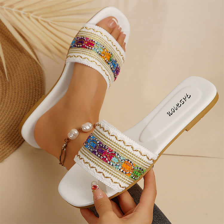 Bohemian Woven Beach Sandals - White - US 12 (43) - image 3