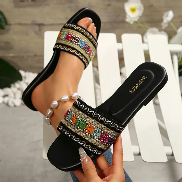 Bohemian Woven Beach Sandals - Black - US 12 (43) - image 2