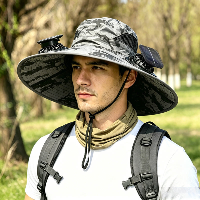 Solar-Powered Fan Sun Hat, Outdoor UV Protection Cap - Gray Ink - Reinforced steel ring style - image 9