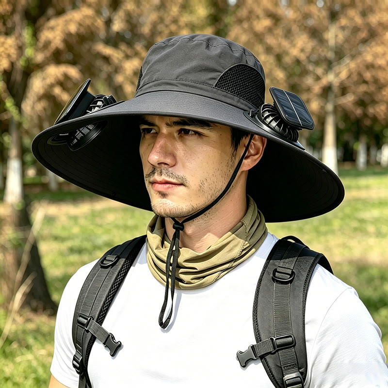 Solar-Powered Fan Sun Hat, Outdoor UV Protection Cap - Dark gray - Reinforced steel ring style - image 13