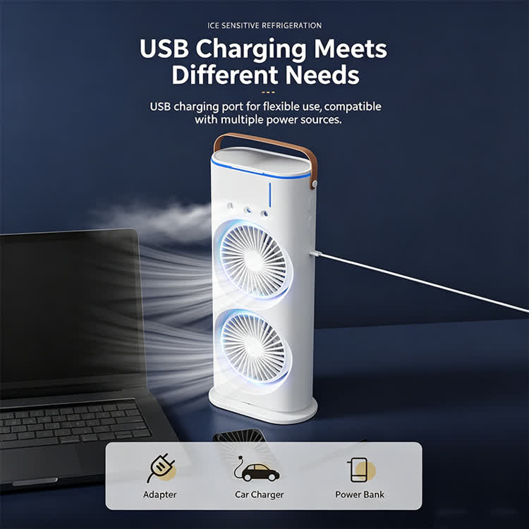 Powerful Dual-head Oscillating Desk Fan With Cooling Mist (3-hole Spray) - image 5