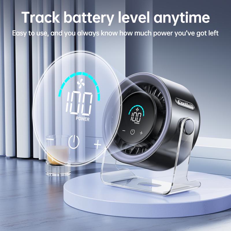 Turbo Desk Fan, 100-Speed Quiet Rechargeable Fan with Digital Display - image 3