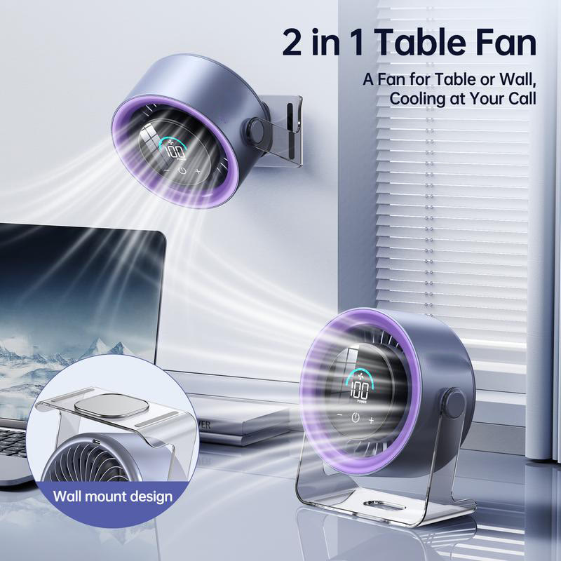 Turbo Desk Fan, 100-Speed Quiet Rechargeable Fan with Digital Display - image 2