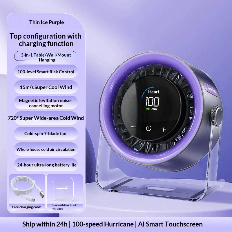 Turbo Desk Fan, 100-Speed Quiet Rechargeable Fan with Digital Display - Purple [Rechargeable Version] - 17.4*8.4*19cm - image 9