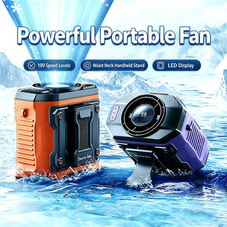 Cool Portable  Led Display Neck/waist Hanging Handheld Light & Fan - image 1